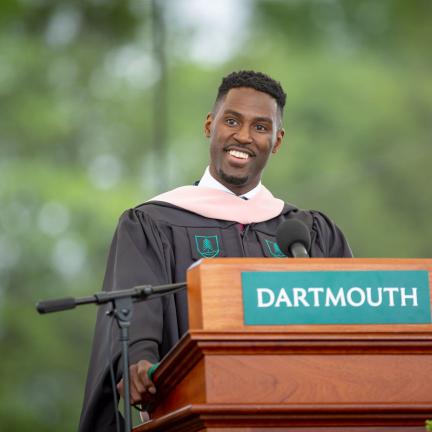 Edgard E. Ngono MPH’21 speaks at his graduation from The Dartmouth Institute.