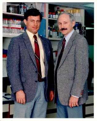 Paul Guyre, PhD, (left) with Medarex co-founder Mike Fanger, PhD, circa 1989.