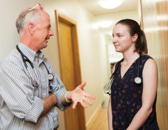 Stephen Genereaux, MD, advises second-year Geisel student Sasha Pashchenko '22. Photo by Rob Strong