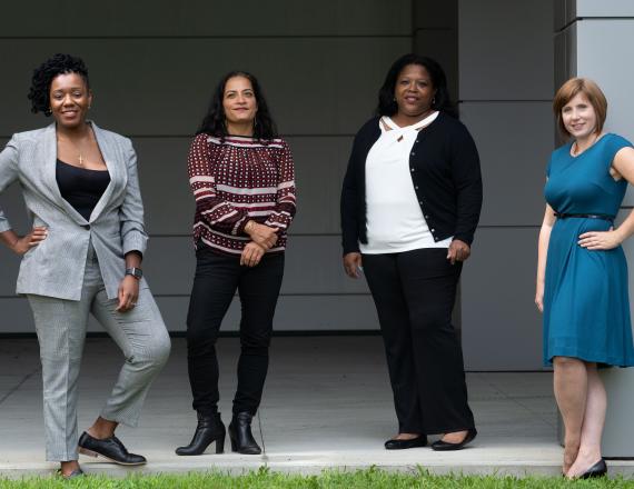 From left to right: Ellesse-Roselee L. Akré, MA, PhD; Alka Dev, MHS, DrPH; Terri Lewinson, MSW, PhD; Christine Marie Gunn, MA, PhD