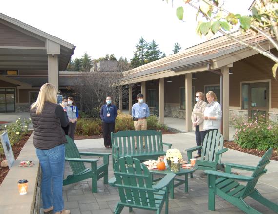 Dartmouth-Hitchcock staff joined Kyle Buttice’s friends and family at the dedication of the new patio named in Kyle’s memory.