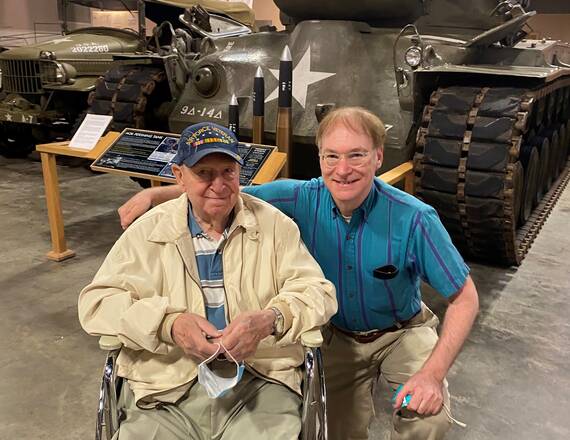 Normand W. Madore (left) and son James T. Madore in the summer of 2022 at the Wright Museum of World War II in Wolfeboro, N.H. 