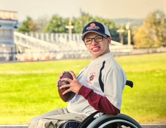 Griffin LaFountain, assistant coach for Team West in the 2024 NH All-Star Football Game benefitting Dartmouth Health Children's and the Children's Hospital at Dartmouth Hitchcock Medical Center.