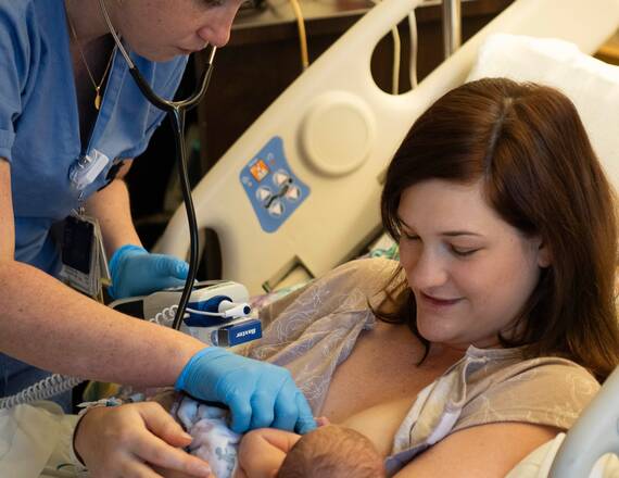 Bridget Phillips with baby Rocky, right after he was born