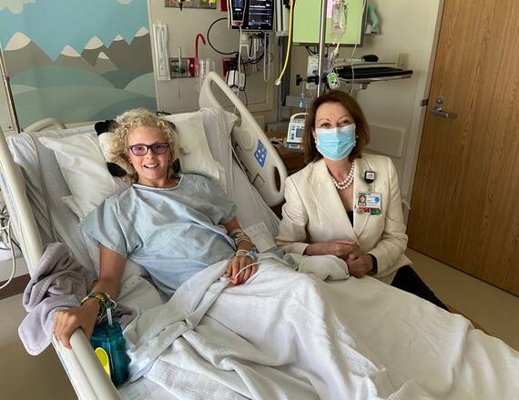 Mary in August 2020 during a visit from Dr. Joanne Conroy, CEO and president of Dartmouth Health.